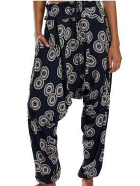 Buddha Pants Savannah Harem Yoga Pants Navy White XS Hippie Lounge Travel